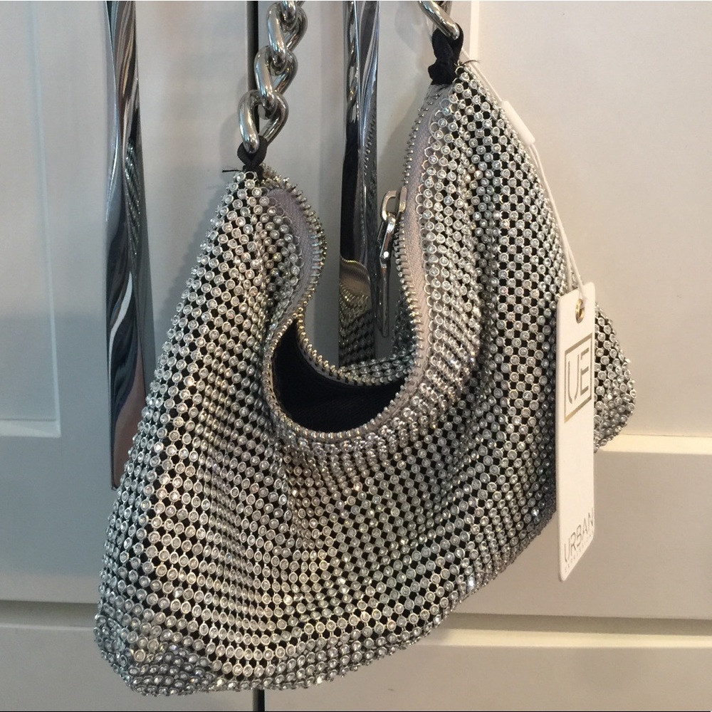 Urban Expressions TRIXIE silver Evening Bag | Rhinestone chain mail Mini Bag NWT